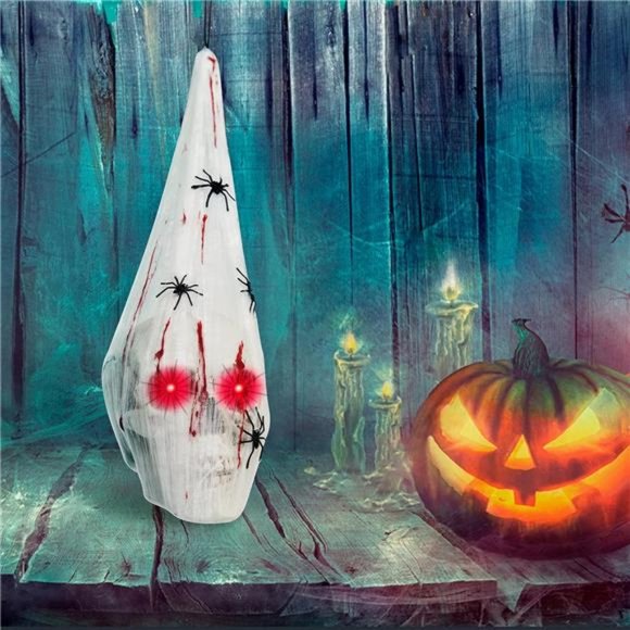 Halloween Skull with Light Up Eyes,Hanging Skeleton with Blood Spider Webc - Picture 3 of 6